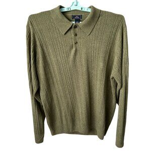 Dockers Men's Sweater Green Long Sleeve Cable Knit Pullover 3 Button Collar Size